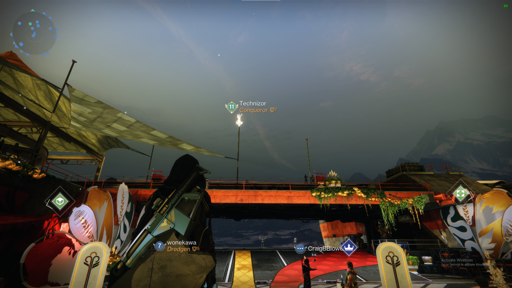 An image of a Guardian dabbing on top of a very tall pole at the Tower.